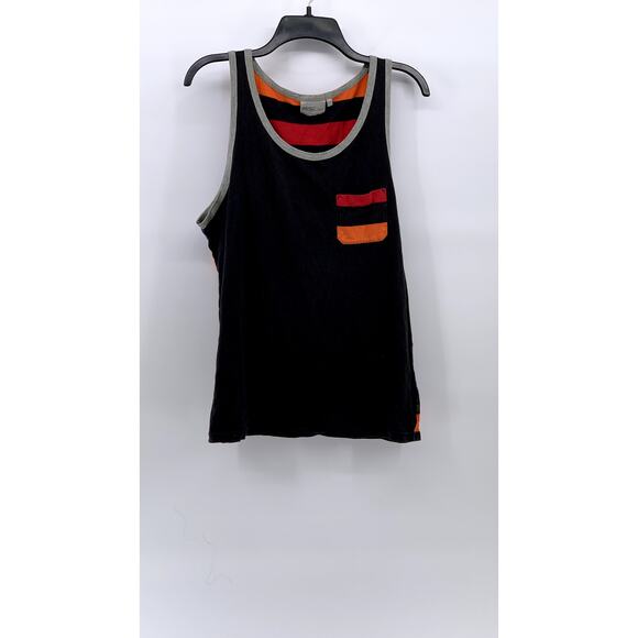 Wesc Other - WESC Men's Black-Multi Striped Scoop-Neck Pocket Cotton Casual Tank SZ M
